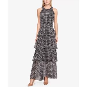 NWT Tommy Hilfiger Black Floral Tiered Maxi Dress Boho‎ Chic Cottagecore Size 16
